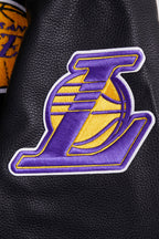 NBA LOS ANGELES LAKERS RETRO CLASSIC BLOUSON COLLÉGIAL EN LAINE À BORDS CÔTELÉS POUR FEMME (NOIR/VIOLET/JAUNE)