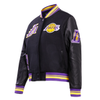 NBA LOS ANGELES LAKERS RETRO CLASSIC BLOUSON COLLÉGIAL EN LAINE À BORDS CÔTELÉS POUR FEMME (NOIR/VIOLET/JAUNE)
