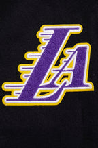 NBA LOS ANGELES LAKERS RETRO CLASSIC BLOUSON COLLÉGIAL EN LAINE À BORDS CÔTELÉS POUR FEMME (NOIR/VIOLET/JAUNE)