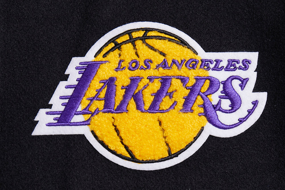 NBA LOS ANGELES LAKERS RETRO CLASSIC BLOUSON COLLÉGIAL EN LAINE À BORDS CÔTELÉS POUR FEMME (NOIR/VIOLET/JAUNE)