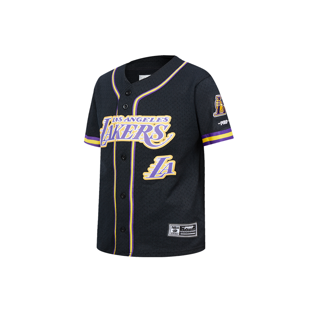 NBA LOS ANGELES LAKERS CLASSIC LITTLE BOYS MESH BUTTON DOWN SHIRT (BLACK/PURPLE)