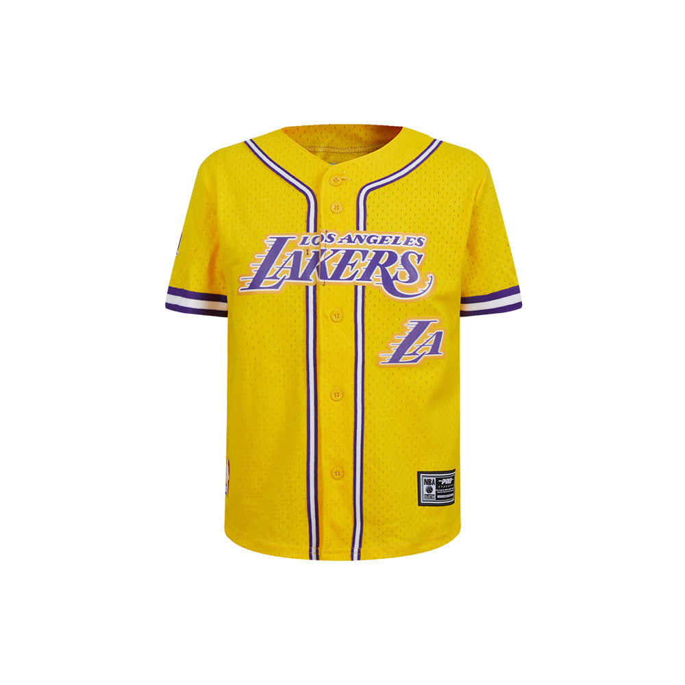 NBA LOS ANGELES LAKERS CLASSIC LITTLE BOY'S MESH BUTTON DOWN SHIRT (YELLOW/PURPLE)