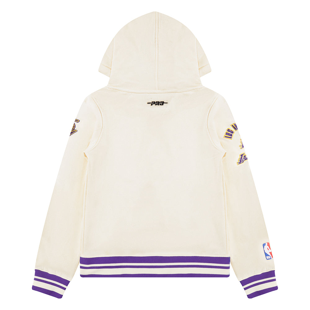 NBA LOS ANGELES LAKERS RETRO CLASSIC LITTLE BOYS RIB FLEECE PULLOVER HOODIE (EGGSHELL/ PURPLE)