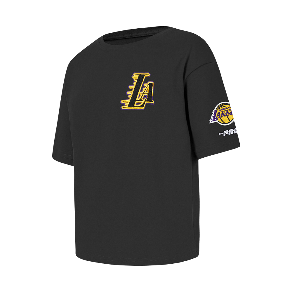 NBA LOS ANGELES LAKERS CLASSIC LITTLE GIRLS SHORT SLEEVE BOXY TEE (BLACK)