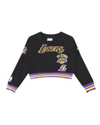 NBA LOS ANGELES LAKERS RETRO CLASSIC LITTLE GIRL'S RIB FLEECE CREWNECK (BLACK/PURPLE)
