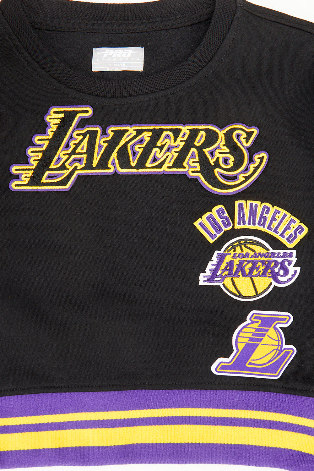 NBA LOS ANGELES LAKERS RETRO CLASSIC LITTLE GIRL'S RIB FLEECE CREWNECK (BLACK/PURPLE)