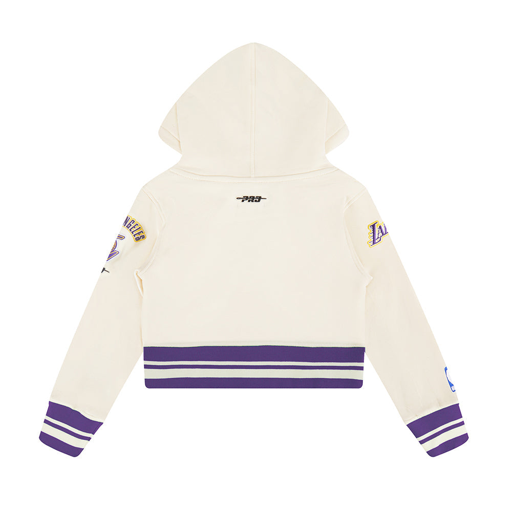 NBA LOS ANGELES LAKERS RETRO CLASSIC LITTLE GIRLS  RIB FLEECE PULLOVER HOODIE (EGGSHELL/ PURPLE)