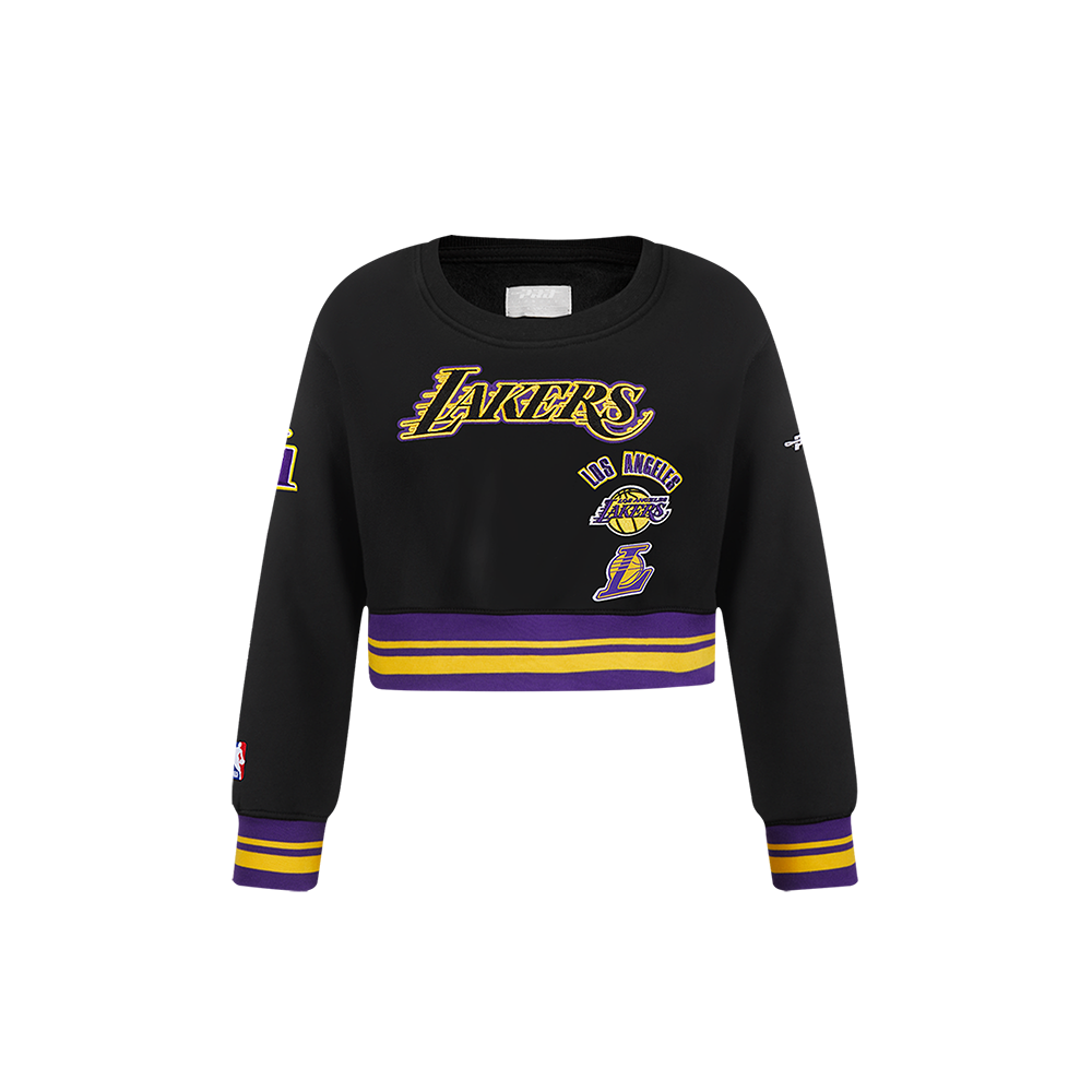 NBA LOS ANGELES LAKERS RETRO CLASSIC TODDLER GIRL'S RIB FLEECE CREWNECK (BLACK/PURPLE)