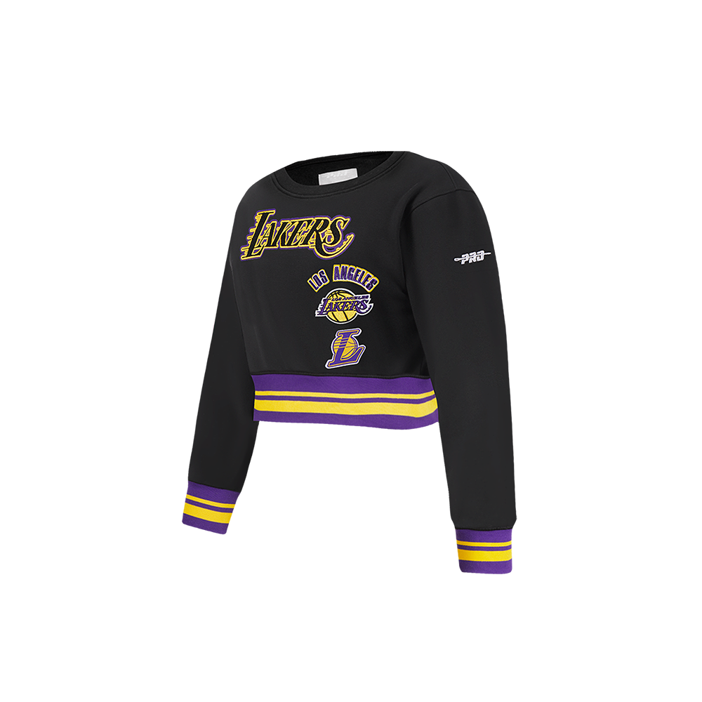 NBA LOS ANGELES LAKERS RETRO CLASSIC TODDLER GIRL'S RIB FLEECE CREWNECK (BLACK/PURPLE)