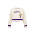 NBA LOS ANGELES LAKERS RETRO CLASSIC TODDLER GIRL'S RIB FLEECE CREWNECK (EGGSHELL/ PURPLE)
