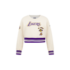 NBA LOS ANGELES LAKERS RETRO CLASSIC TODDLER GIRL'S RIB FLEECE CREWNECK (EGGSHELL/ PURPLE)