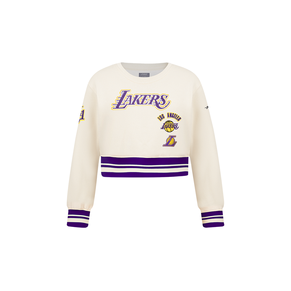 NBA LOS ANGELES LAKERS RETRO CLASSIC TODDLER GIRL'S RIB FLEECE CREWNECK (EGGSHELL/ PURPLE)