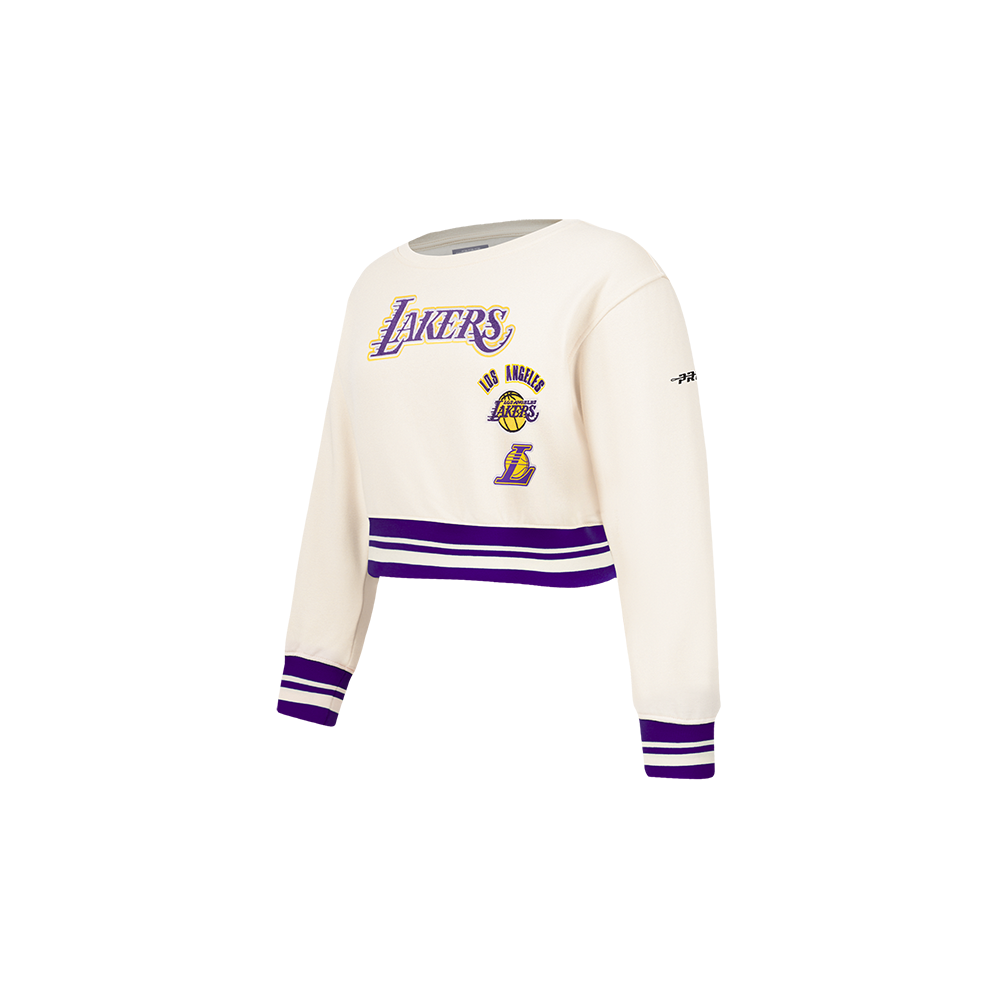 NBA LOS ANGELES LAKERS RETRO CLASSIC TODDLER GIRL'S RIB FLEECE CREWNECK (EGGSHELL/ PURPLE)