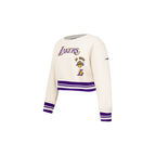 NBA LOS ANGELES LAKERS RETRO CLASSIC TODDLER GIRL'S RIB FLEECE CREWNECK (EGGSHELL/ PURPLE)