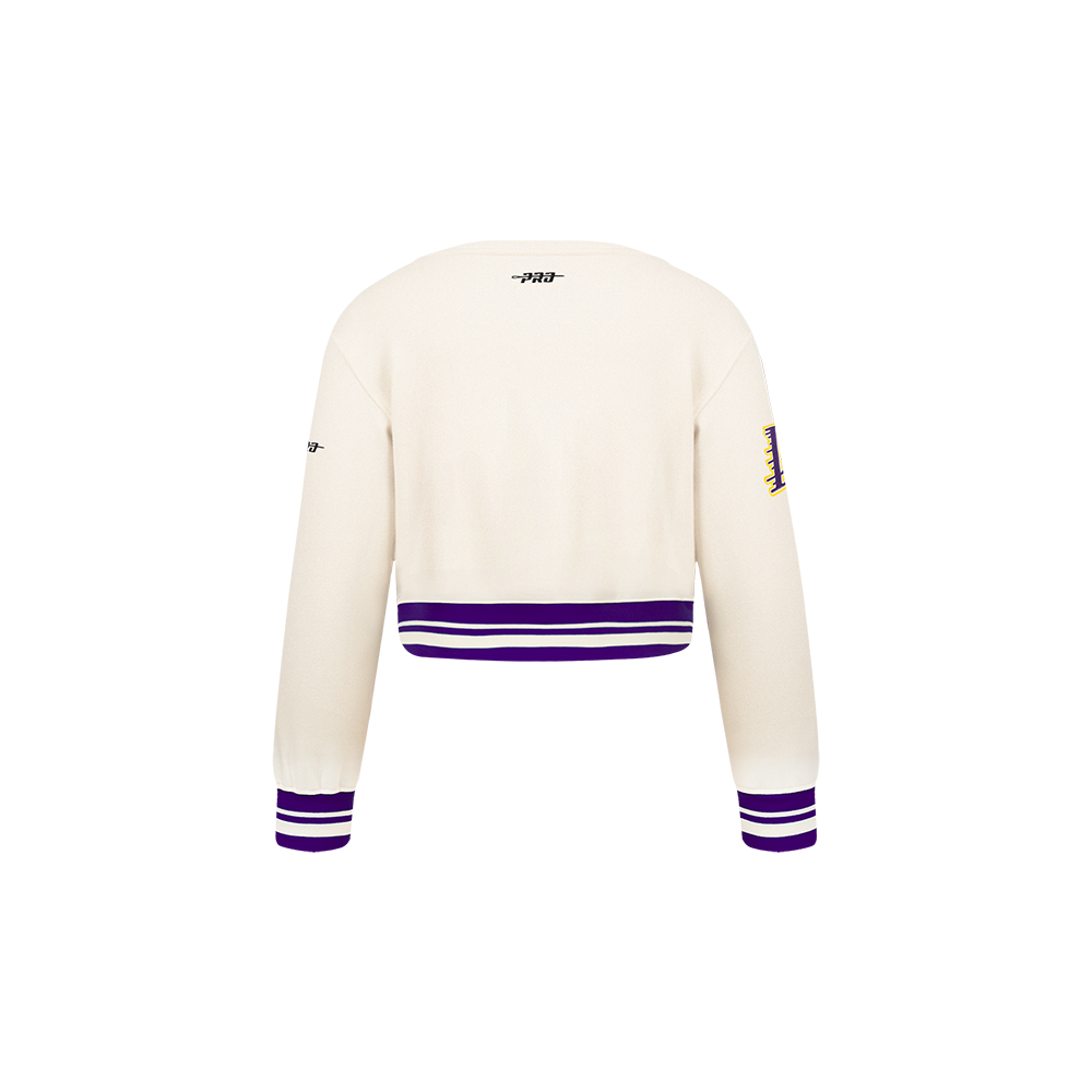 NBA LOS ANGELES LAKERS RETRO CLASSIC TODDLER GIRL'S RIB FLEECE CREWNECK (EGGSHELL/ PURPLE)