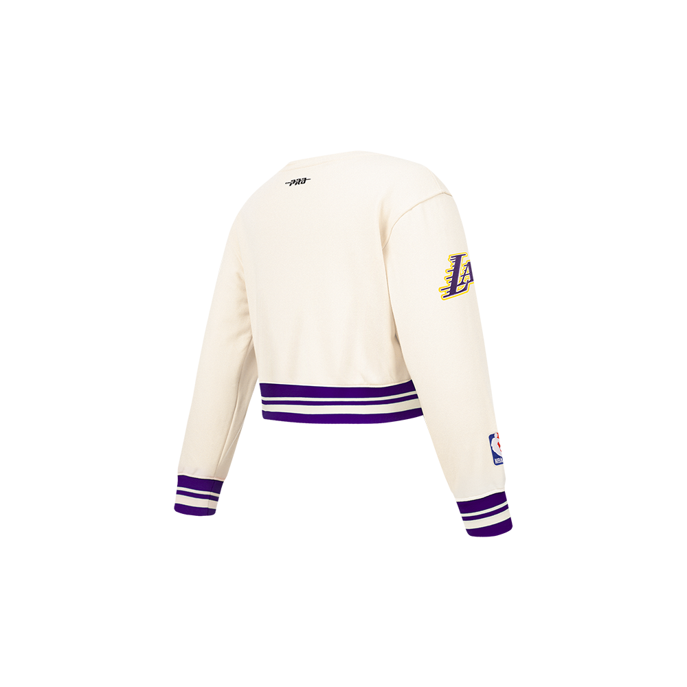 NBA LOS ANGELES LAKERS RETRO CLASSIC TODDLER GIRL'S RIB FLEECE CREWNECK (EGGSHELL/ PURPLE)