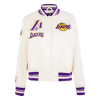 NBA LOS ANGELES LAKERS RETRO CLASSIC BLOUSON EN SATIN À BORDS CÔTELÉS POUR FEMME (COQUILLE D'ŒUF/VIOLET)
