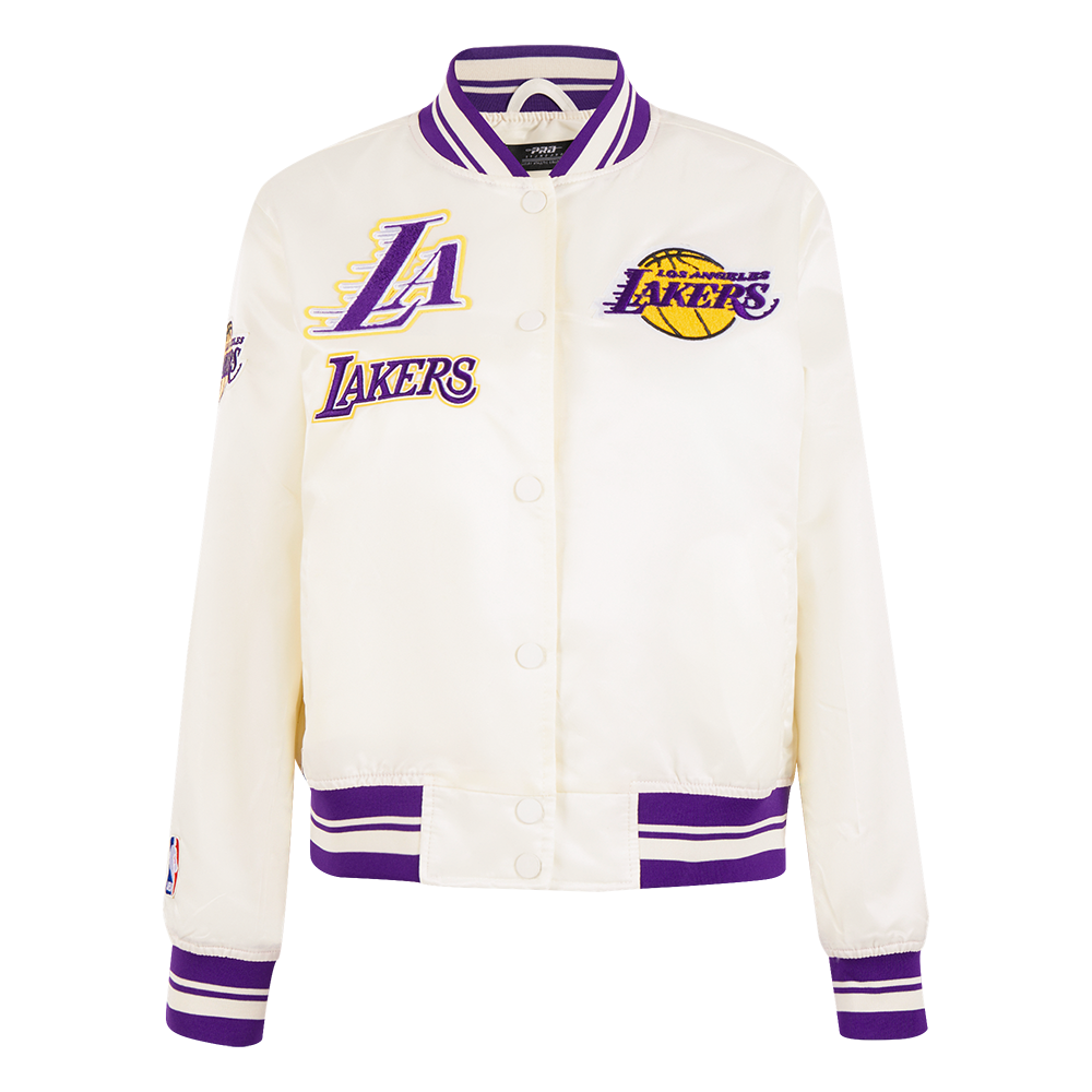 NBA LOS ANGELES LAKERS RETRO CLASSIC BLOUSON EN SATIN À BORDS CÔTELÉS POUR FEMME (COQUILLE D'ŒUF/VIOLET)