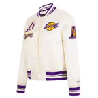NBA LOS ANGELES LAKERS RETRO CLASSIC BLOUSON EN SATIN À BORDS CÔTELÉS POUR FEMME (COQUILLE D'ŒUF/VIOLET)