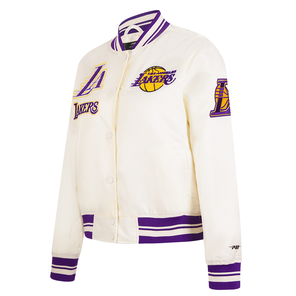 NBA LOS ANGELES LAKERS RETRO CLASSIC BLOUSON EN SATIN À BORDS CÔTELÉS POUR FEMME (COQUILLE D'ŒUF/VIOLET)