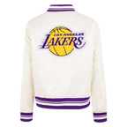 NBA LOS ANGELES LAKERS RETRO CLASSIC BLOUSON EN SATIN À BORDS CÔTELÉS POUR FEMME (COQUILLE D'ŒUF/VIOLET)