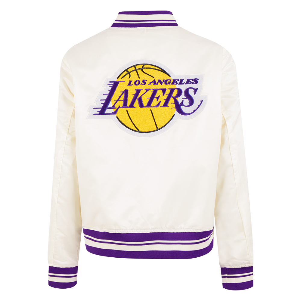 NBA LOS ANGELES LAKERS RETRO CLASSIC BLOUSON EN SATIN À BORDS CÔTELÉS POUR FEMME (COQUILLE D'ŒUF/VIOLET)