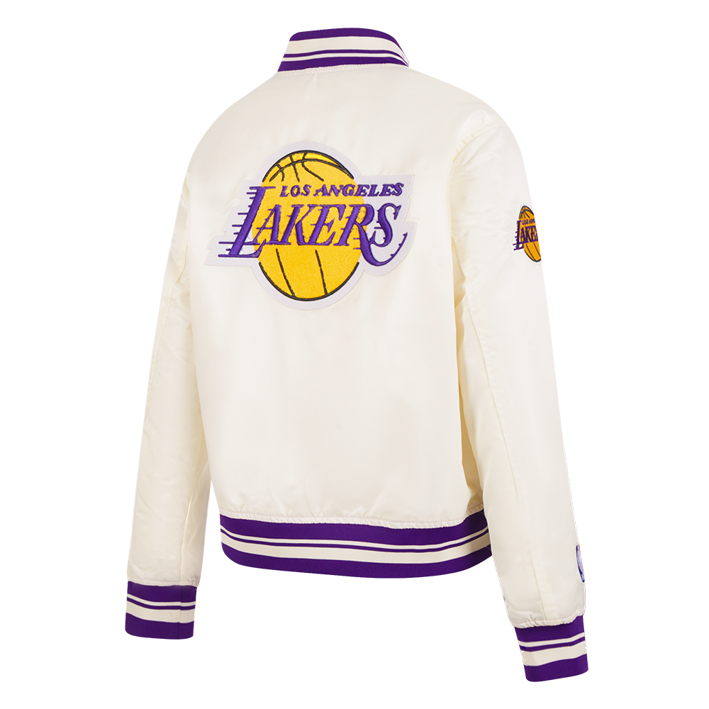 NBA LOS ANGELES LAKERS RETRO CLASSIC BLOUSON EN SATIN À BORDS CÔTELÉS POUR FEMME (COQUILLE D'ŒUF/VIOLET)