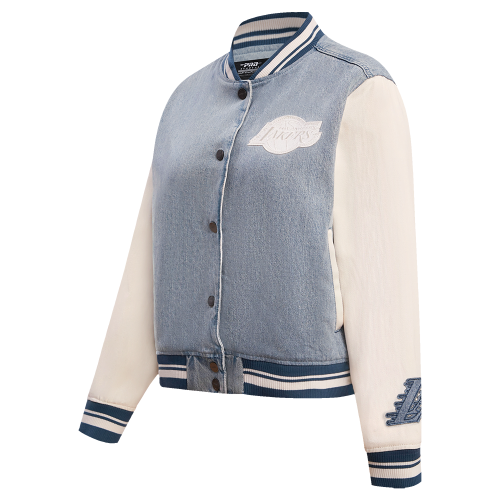 NBA LOS ANGELES LAKERS VARSITY BLUES WOMEN'S DENIM VARSITY JACKET (DENIM/LINEN)