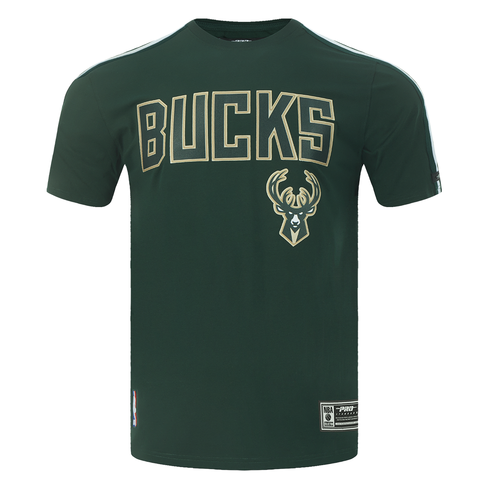 NBA MILWAUKEE BUCKS CLASSIC T-SHIRT RAYÉ EN FILET POUR HOMME (VERT FORÊT)