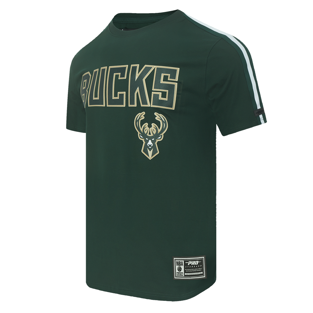 NBA MILWAUKEE BUCKS CLASSIC T-SHIRT RAYÉ EN FILET POUR HOMME (VERT FORÊT)
