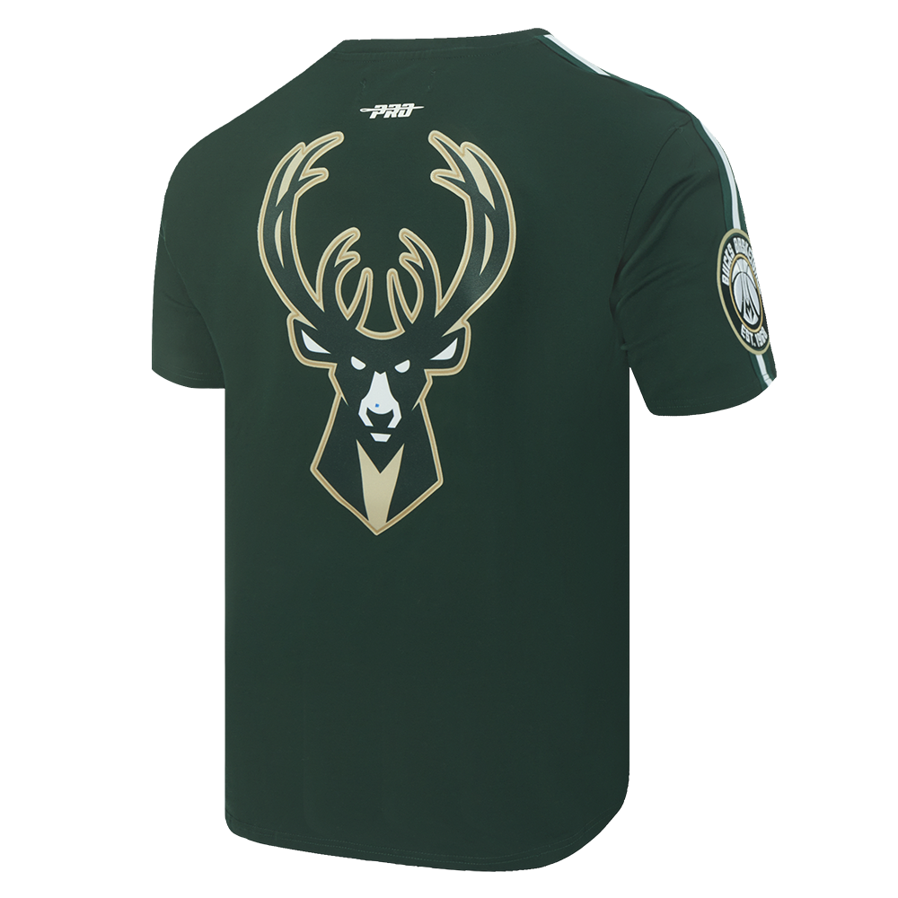 NBA MILWAUKEE BUCKS CLASSIC T-SHIRT RAYÉ EN FILET POUR HOMME (VERT FORÊT)