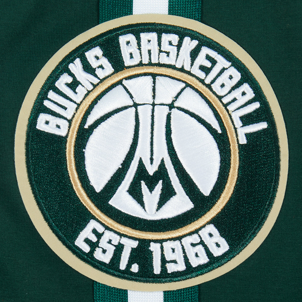 NBA MILWAUKEE BUCKS CLASSIC T-SHIRT RAYÉ EN FILET POUR HOMME (VERT FORÊT)