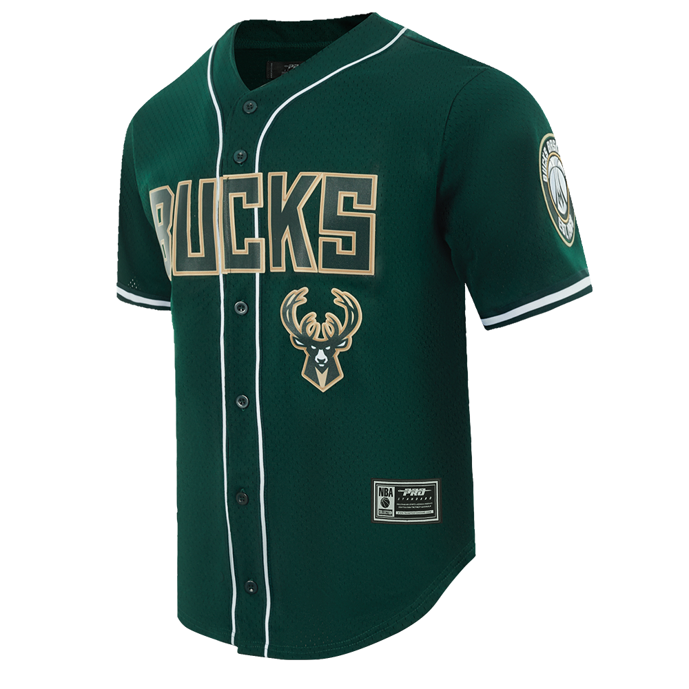 NBA MILWAUKEE BUCKS CLASSIC MEN'S MESH BUTTON DOWN JERSEY (FOREST GREEN)