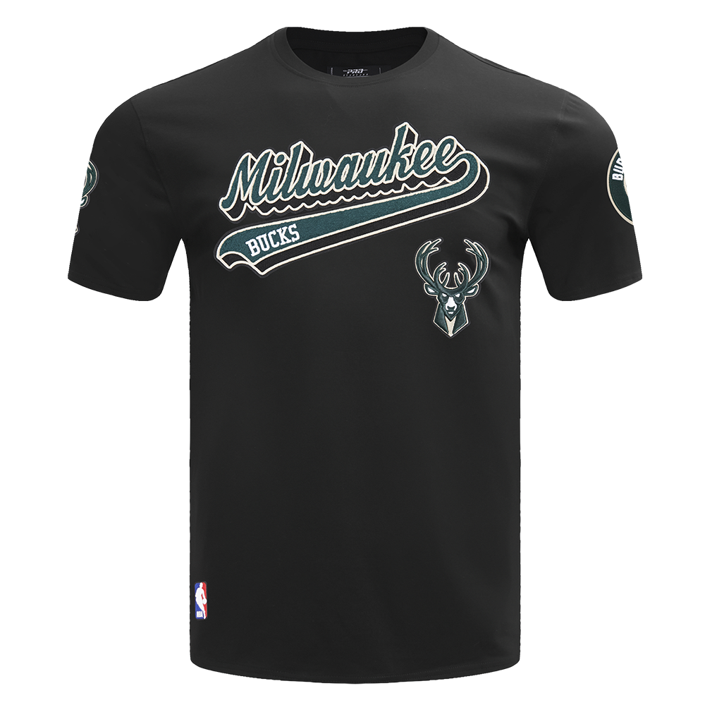 NBA MILWAUKEE BUCKS SCRIPT TAIL T-SHIRT POUR HOMME (NOIR)