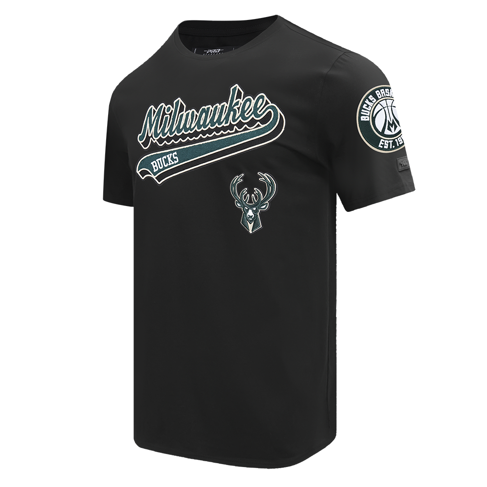 NBA MILWAUKEE BUCKS SCRIPT TAIL MEN'S   TEE (BLACK)