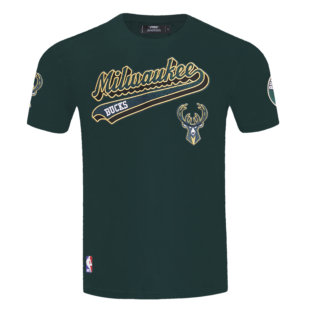 NBA MILWAUKEE BUCKS SCRIPT TAIL T-SHIRT POUR HOMME (VERT FORÊT)
