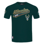 NBA MILWAUKEE BUCKS SCRIPT TAIL T-SHIRT POUR HOMME (VERT FORÊT)