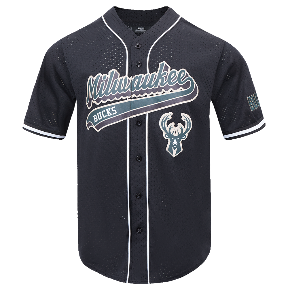 NBA MILWAUKEE BUCKS SCRIPT TAIL CHEMISE BOUTONNÉE EN FILET POUR HOMME (NOIR)