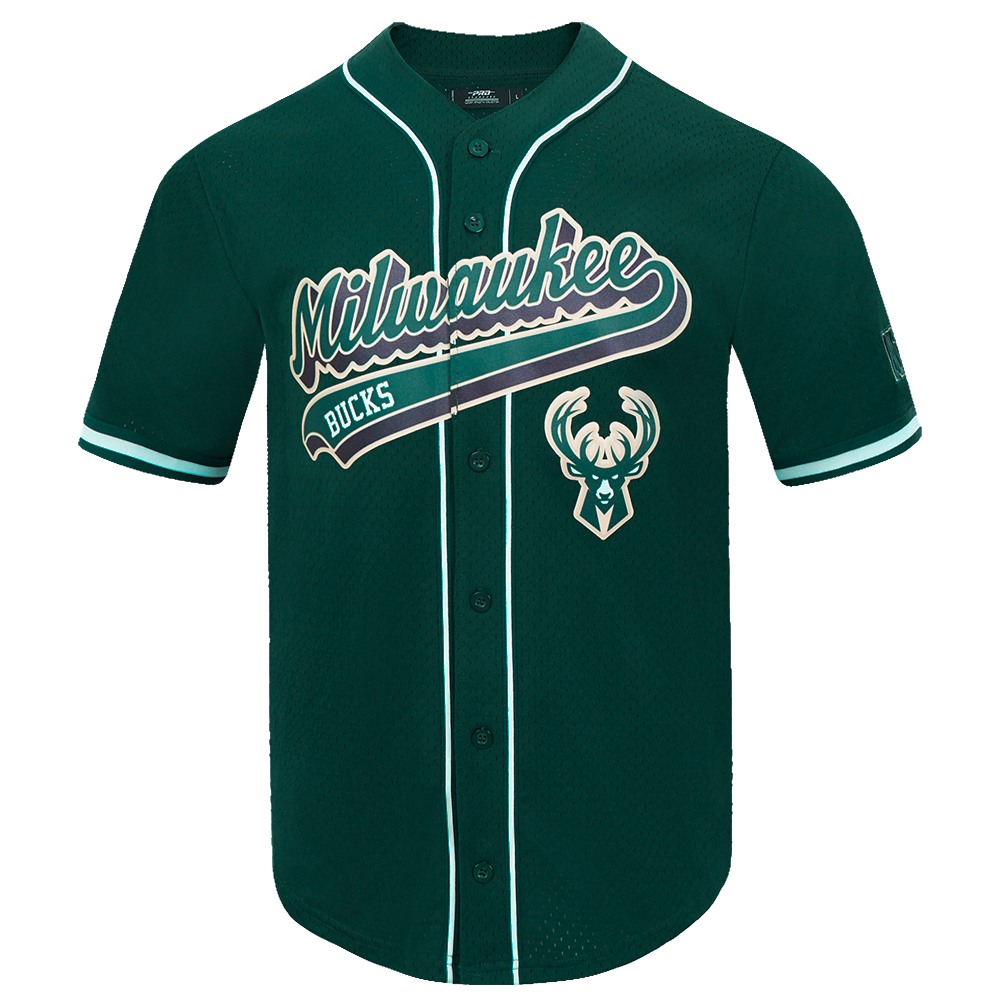 NBA MILWAUKEE BUCKS SCRIPT TAIL CHEMISE BOUTONNÉE EN FILET POUR HOMME (VERT FORÊT)