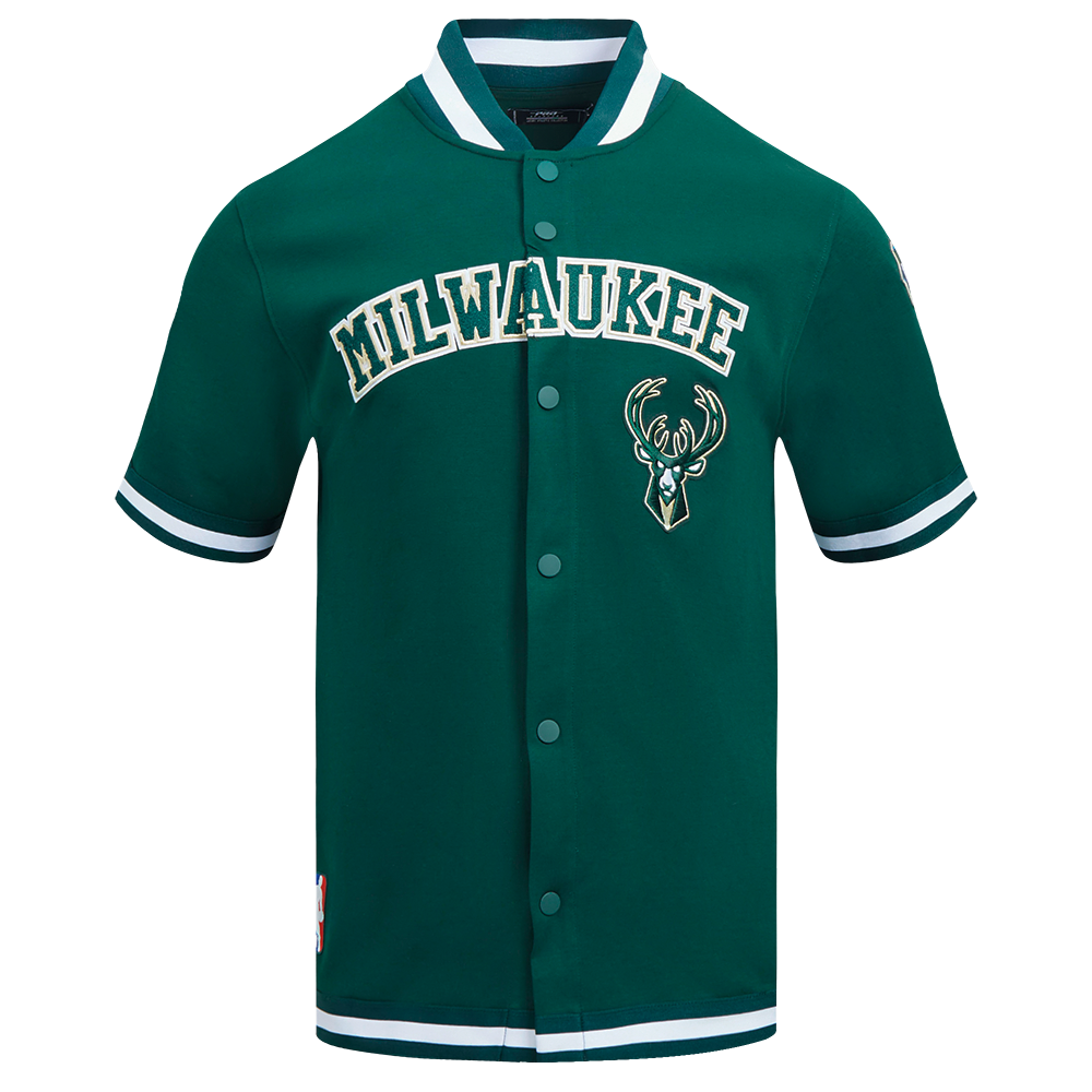 NBA MILWAUKEE BUCKS CLASSIC BLOUSON PRO EN MAILLE DOUBLE À MANCHES COURTES POUR HOMME (VERT FORÊT)