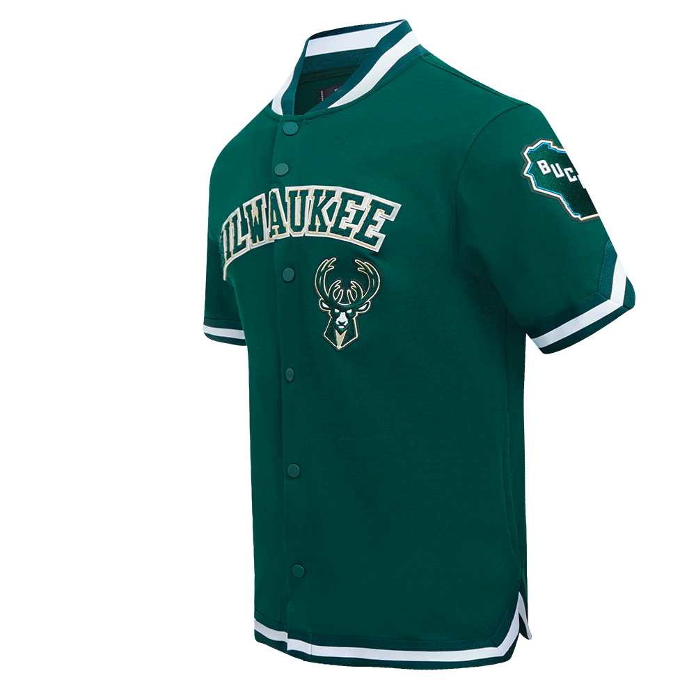 NBA MILWAUKEE BUCKS CLASSIC BLOUSON PRO EN MAILLE DOUBLE À MANCHES COURTES POUR HOMME (VERT FORÊT)