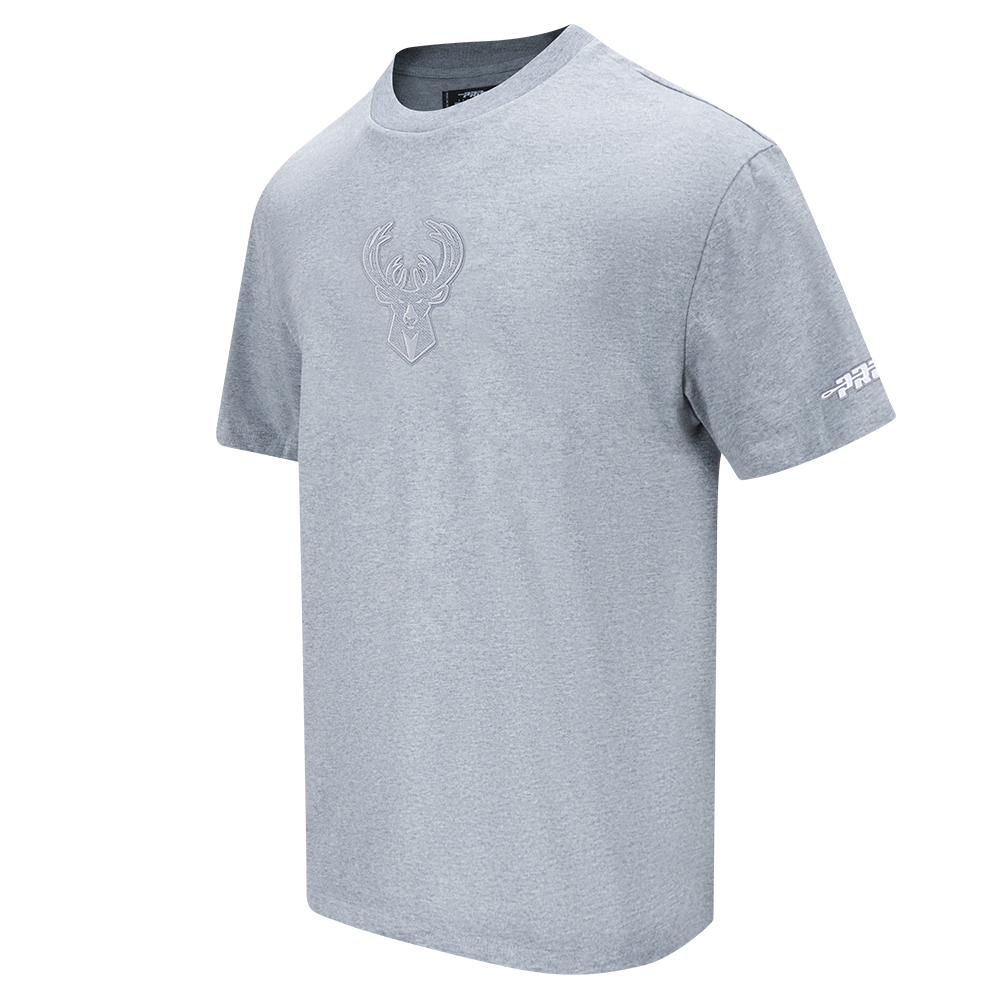 NBA MILWAUKEE BUCKS REVERSE FRENCH TERRY T-SHIRT EN JERSEY DE COTON À ÉPAULES TOMBANTES POUR HOMME (GRIS CHINÉ FONCÉ)