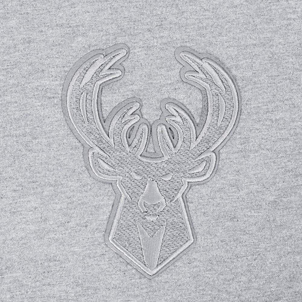NBA MILWAUKEE BUCKS REVERSE FRENCH TERRY T-SHIRT EN JERSEY DE COTON À ÉPAULES TOMBANTES POUR HOMME (GRIS CHINÉ FONCÉ)