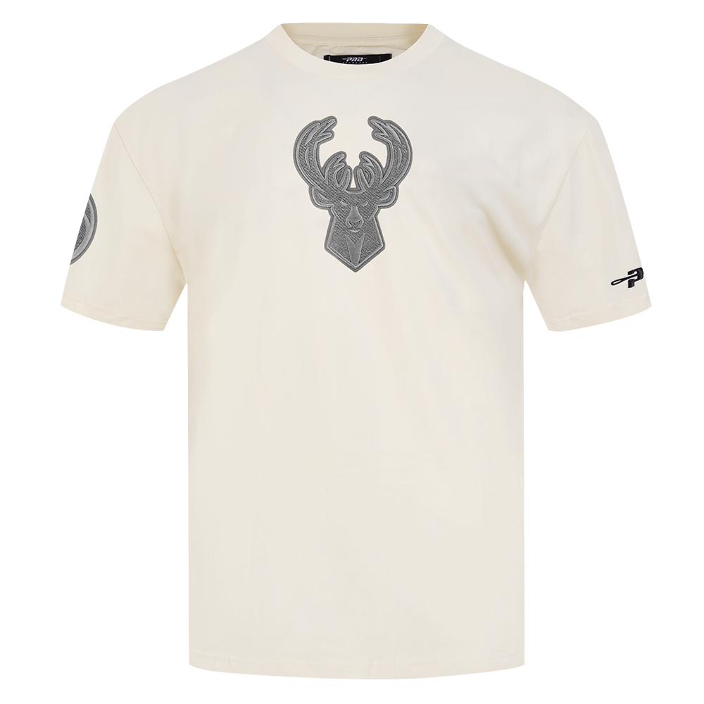 NBA MILWAUKEE BUCKS REVERSE FRENCH TERRY T-SHIRT EN JERSEY DE COTON À ÉPAULES TOMBANTES POUR HOMME (COQUILLE D'ŒUF)