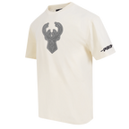NBA MILWAUKEE BUCKS REVERSE FRENCH TERRY T-SHIRT EN JERSEY DE COTON À ÉPAULES TOMBANTES POUR HOMME (COQUILLE D'ŒUF)