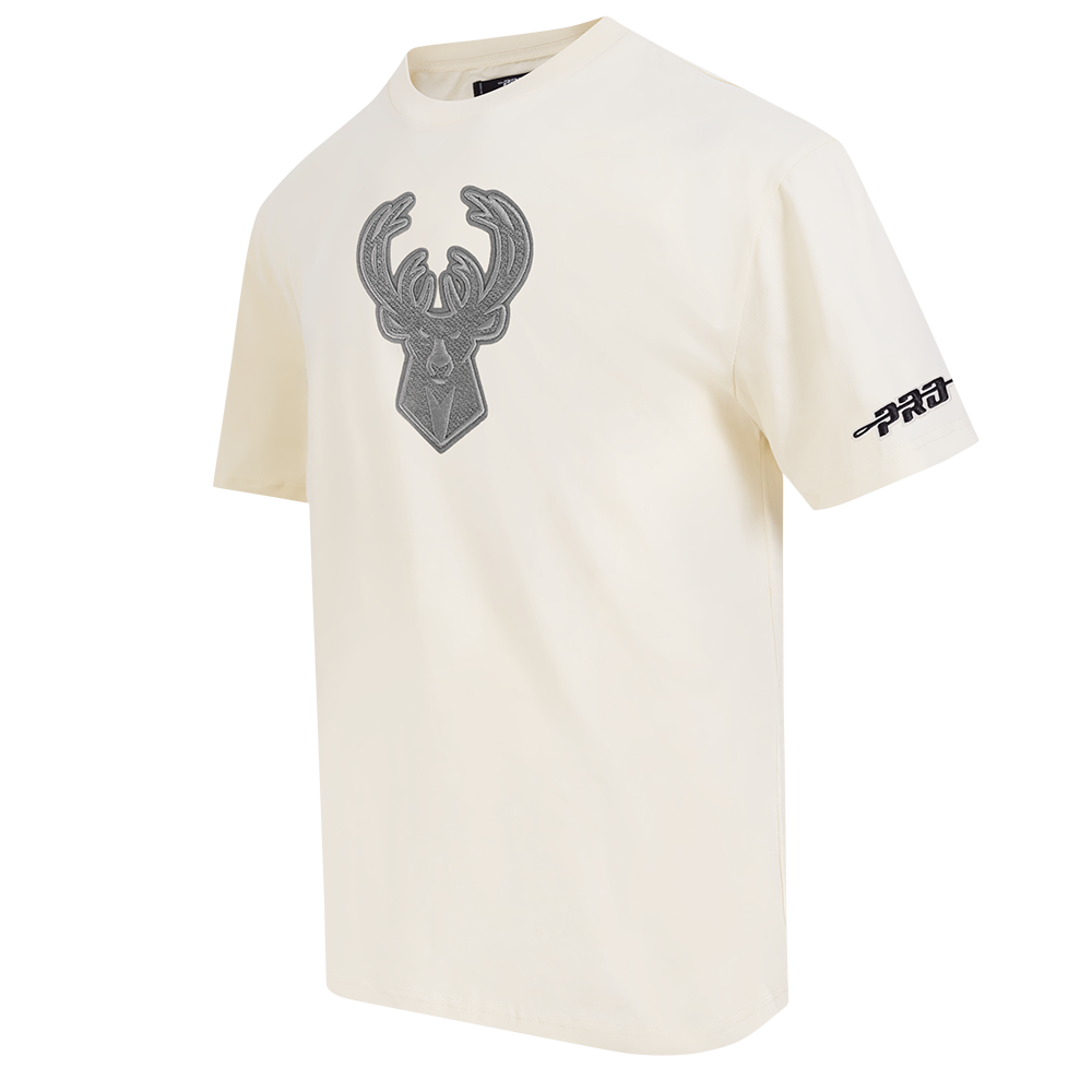 NBA MILWAUKEE BUCKS REVERSE FRENCH TERRY MEN'S COTTON JERSEY DROP SHOULDER TEE (EGGSHELL)