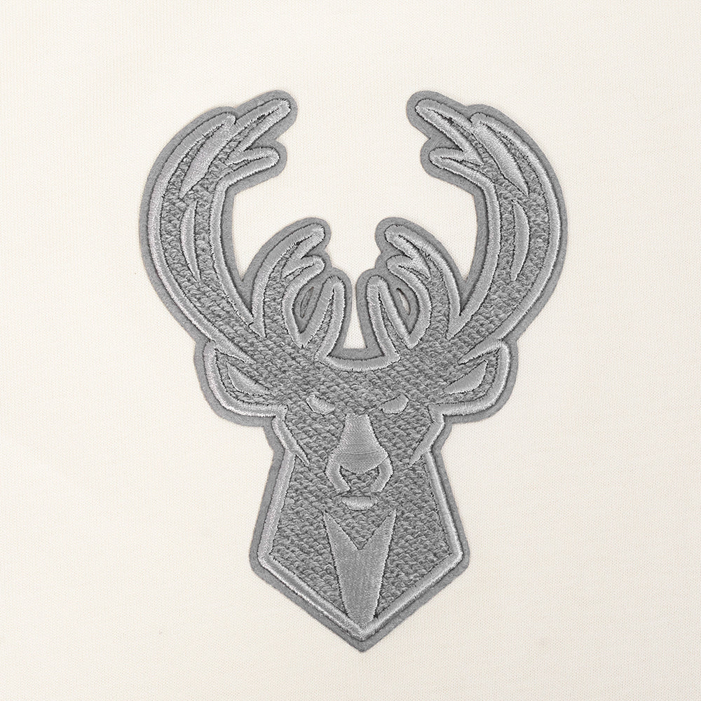 NBA MILWAUKEE BUCKS REVERSE FRENCH TERRY T-SHIRT EN JERSEY DE COTON À ÉPAULES TOMBANTES POUR HOMME (COQUILLE D'ŒUF)