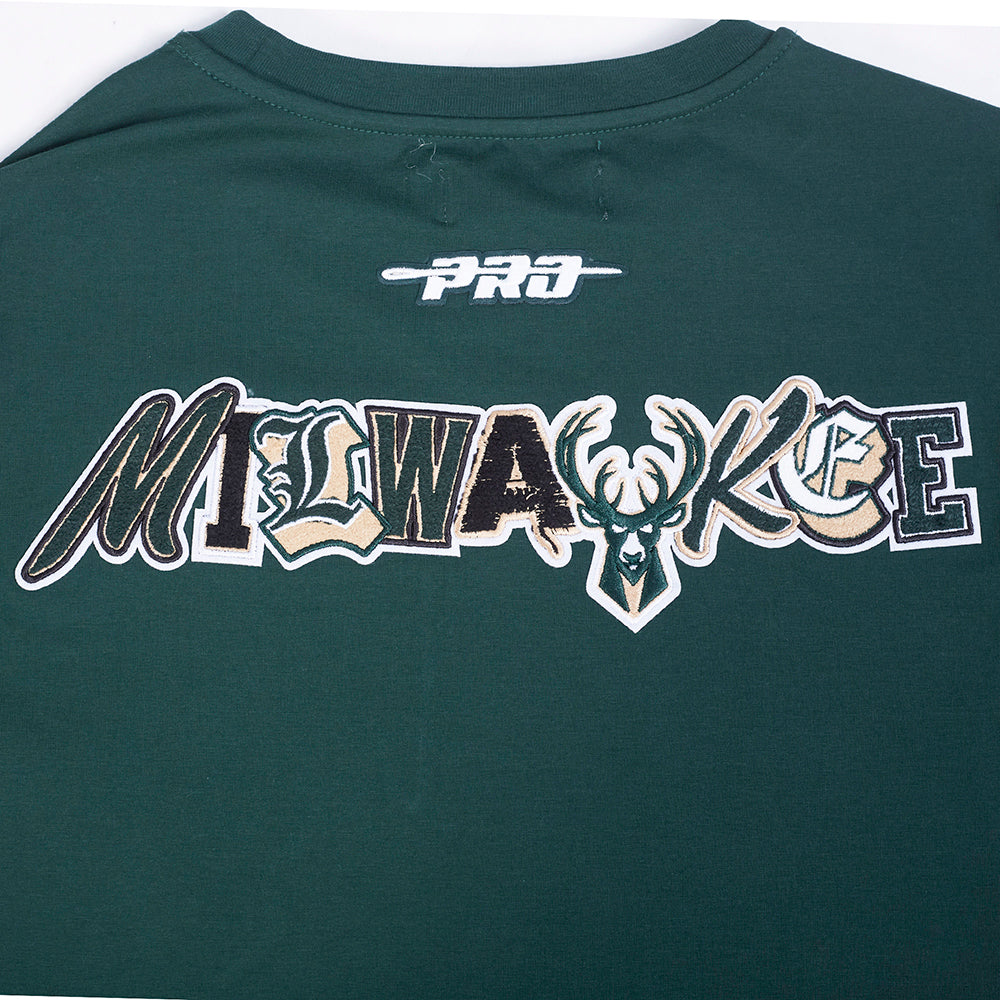 NBA MILWAUKEE BUCKS CITY RANSOM T-SHIRT EN JERSEY SIMPLE POUR HOMME (VERT FORÊT)