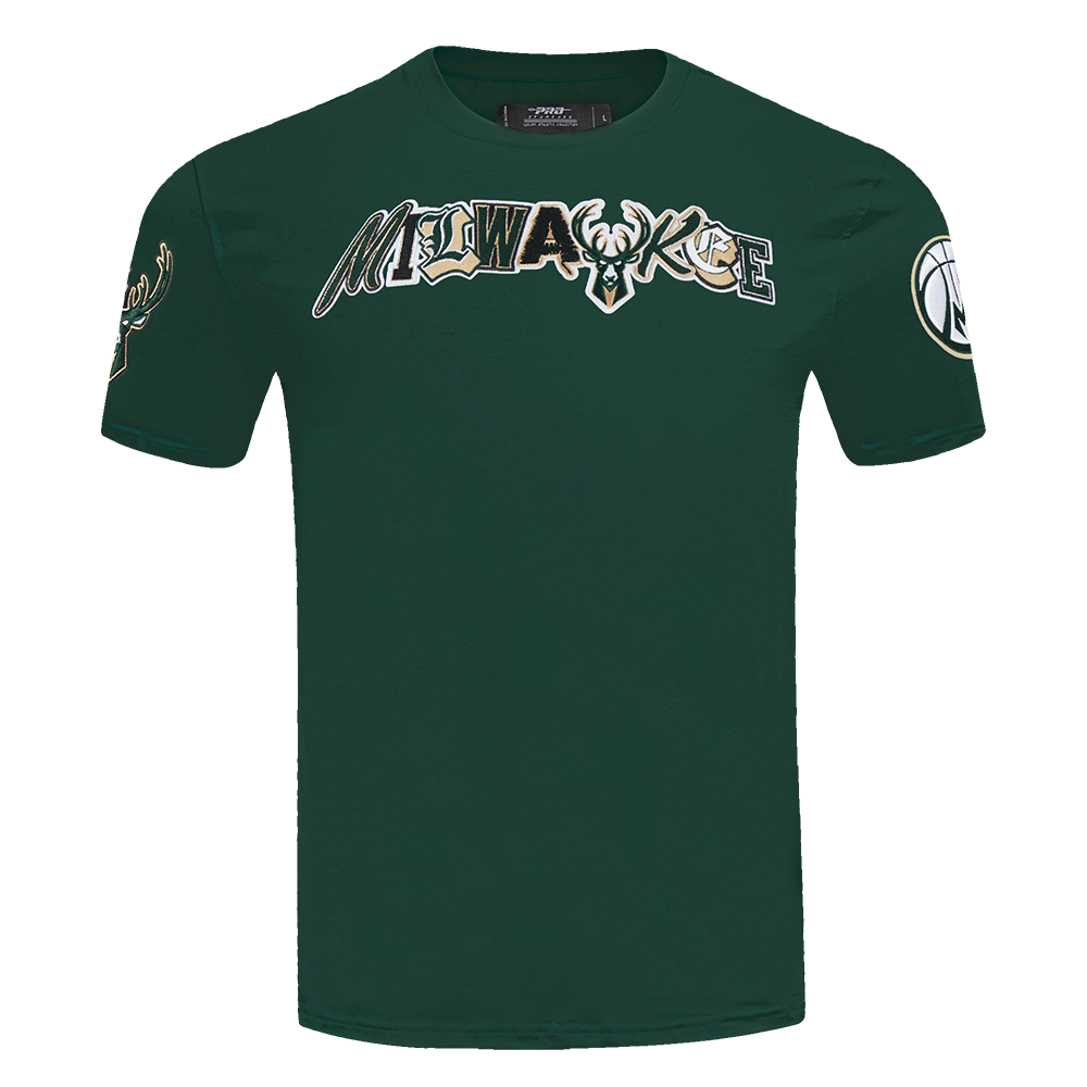 NBA MILWAUKEE BUCKS CITY RANSOM T-SHIRT EN JERSEY SIMPLE POUR HOMME (VERT FORÊT)