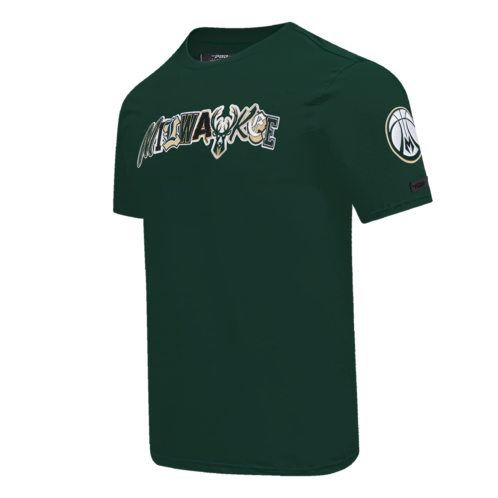 NBA MILWAUKEE BUCKS CITY RANSOM T-SHIRT EN JERSEY SIMPLE POUR HOMME (VERT FORÊT)